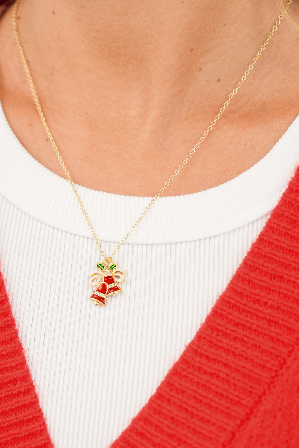 镀金链式冬青水钻叮当铃项链 BH014566