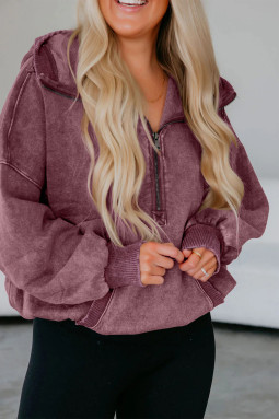 野姜半拉链袋鼠口袋矿泉水宽松连帽衫