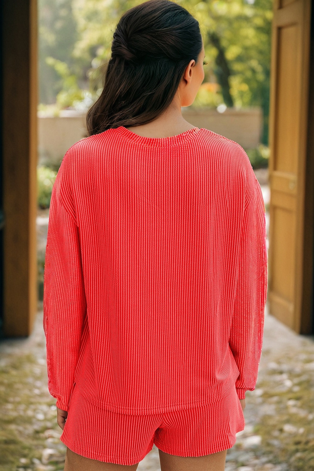 金色火焰豹贴花圣诞树长袖套头罗纹 2 件套短套装 LC628643