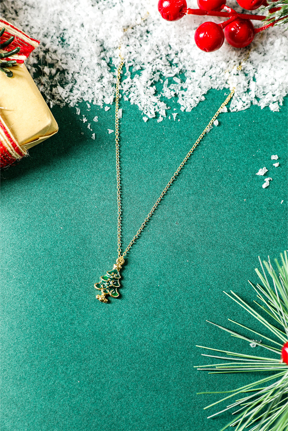 镀金合金链圣诞树吊坠项链 BH014584