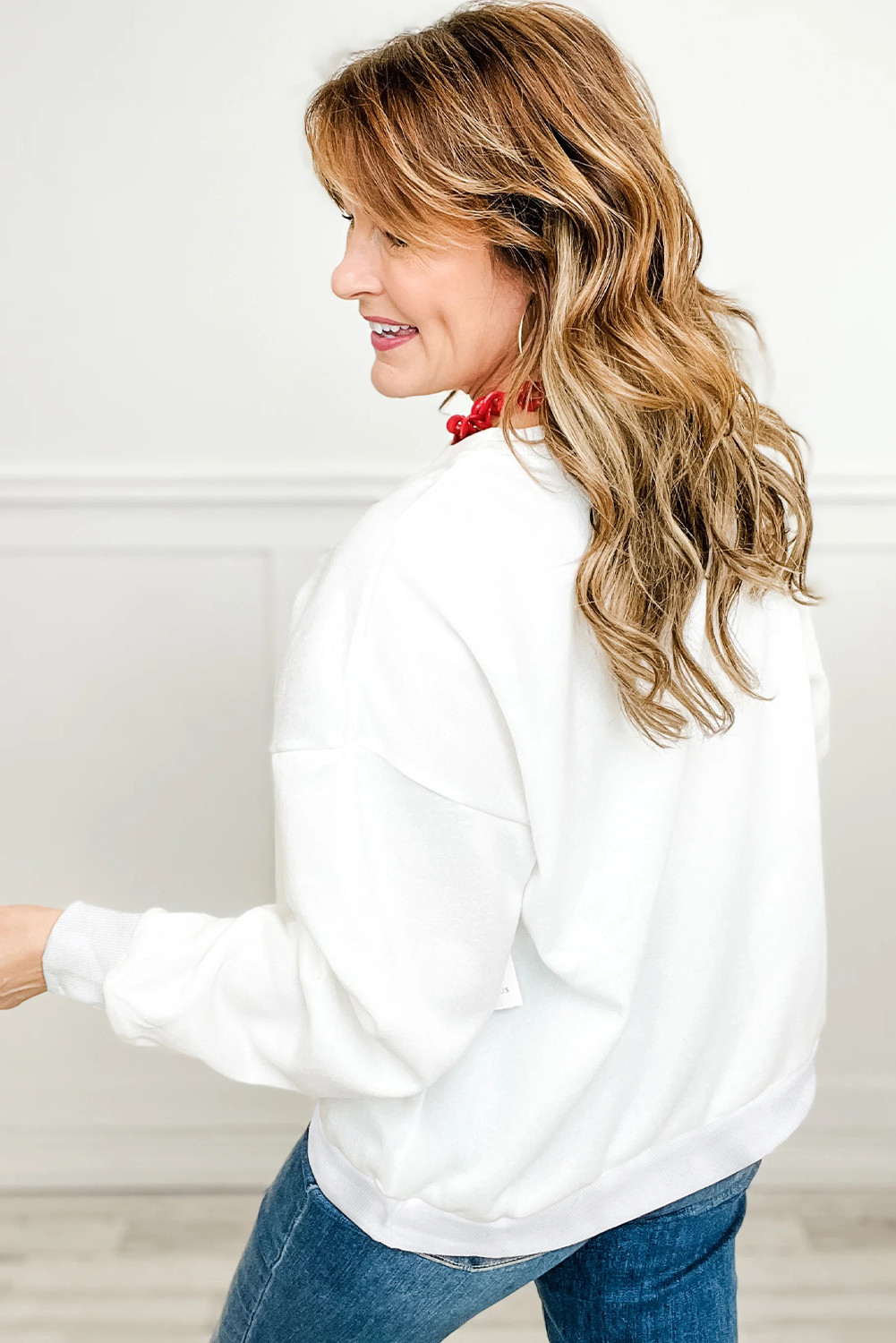 白色格子 MERRY 圣诞假期套头衫 LC25320150