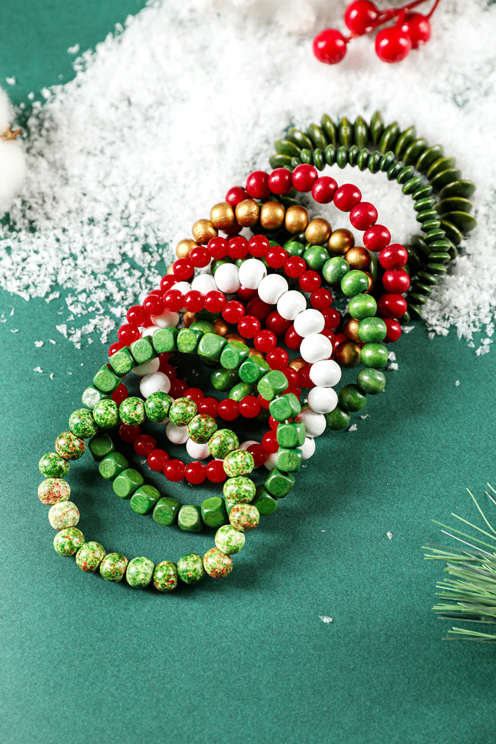 火红色圣诞混色可叠戴手链 10 件/套 BH014607