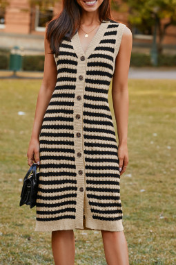 羊皮纸前纽扣铅笔中长无袖毛衣连衣裙