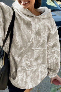 米色迷彩林地印花大廓形运动连帽衫