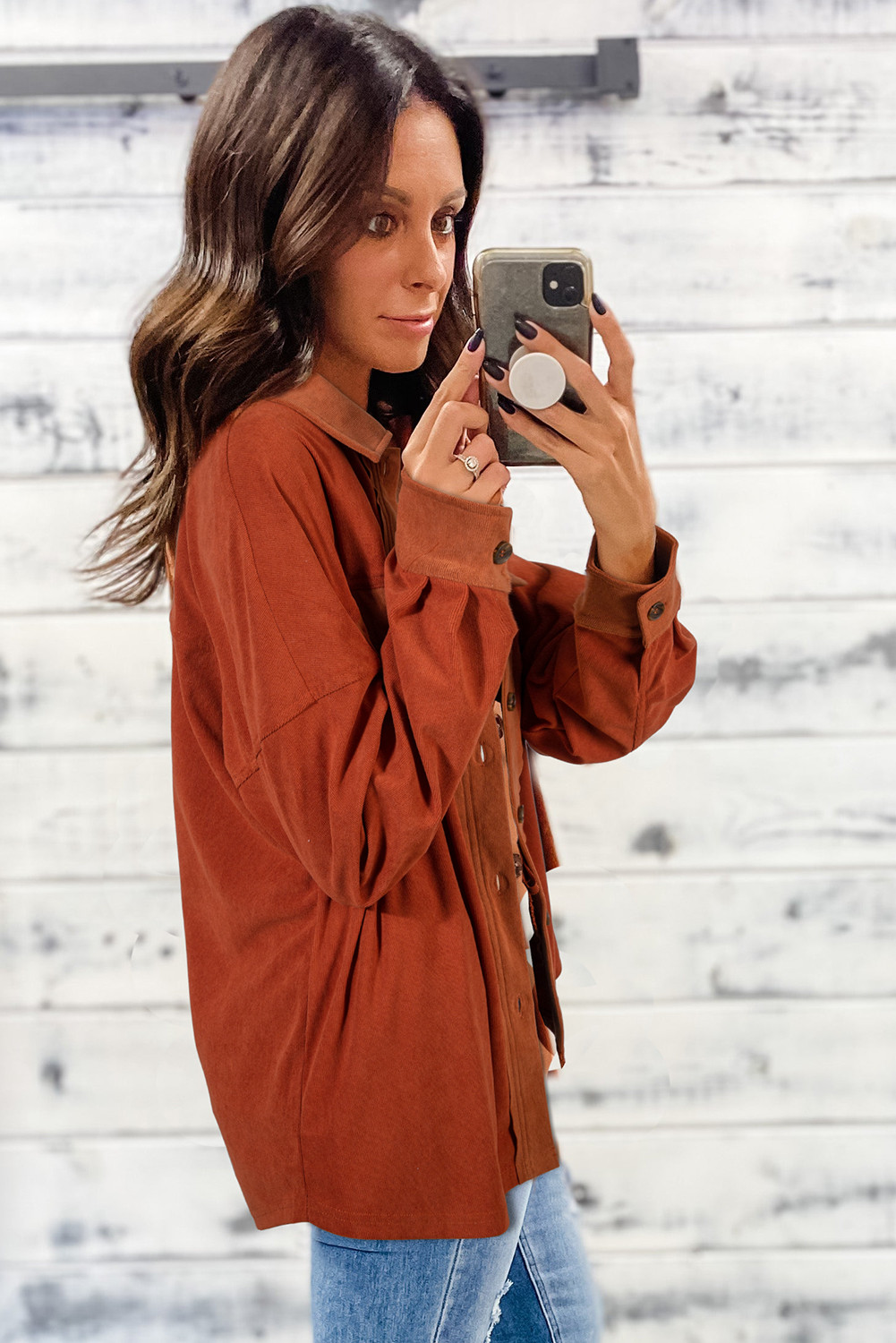 金色火焰天鹅绒翻盖口袋落肩休闲背心 LC854612