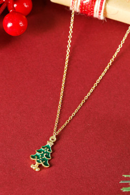 镀金合金链圣诞树吊坠项链