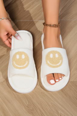 卡其色 Happy Face 露趾冬季拖鞋