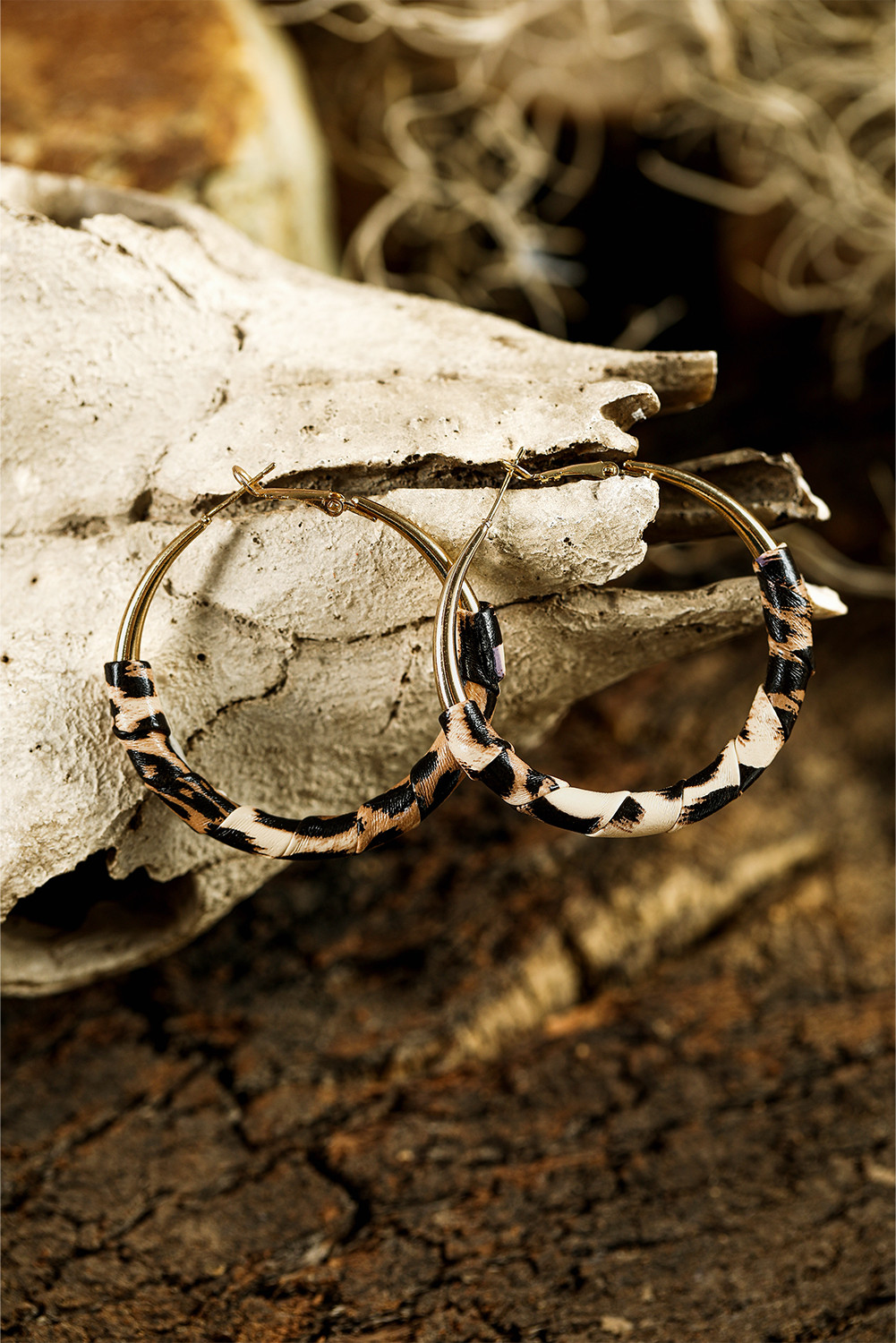 镀金豹纹细节环形耳环 BH014527