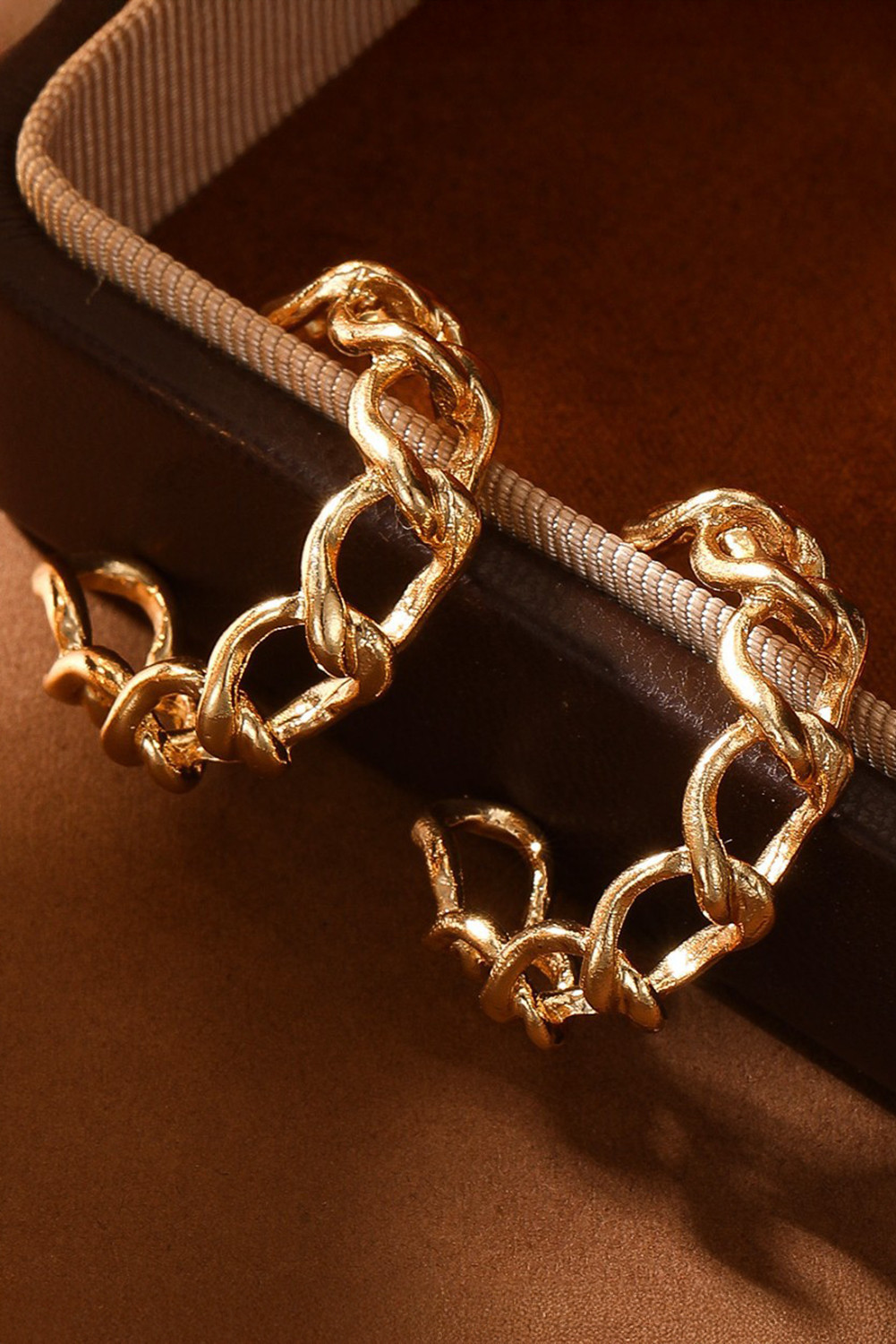 镀金合金圆形环形链耳钉 BH014657