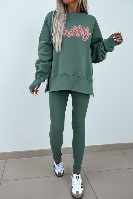 Green Bay 亮片 Merry 字母图案运动衫和打底裤 2 件套服装