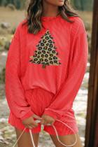 金色火焰豹贴花圣诞树长袖套头罗纹 2 件套短套装