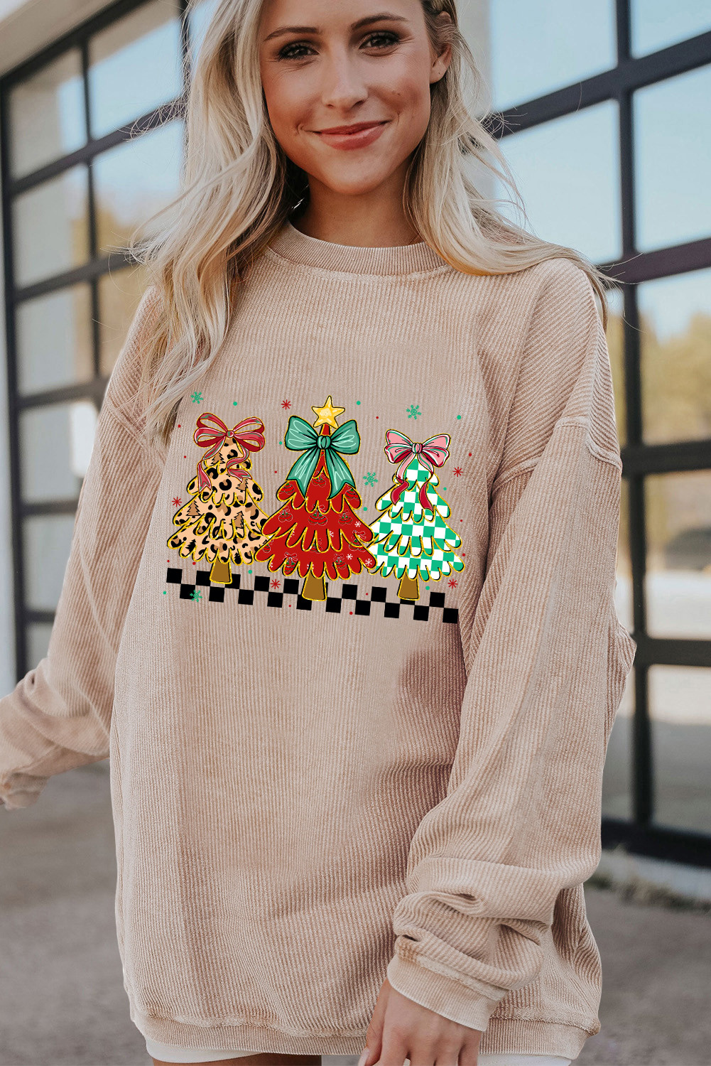 杏色圣诞树假日绳索长袍运动衫 LC25320917