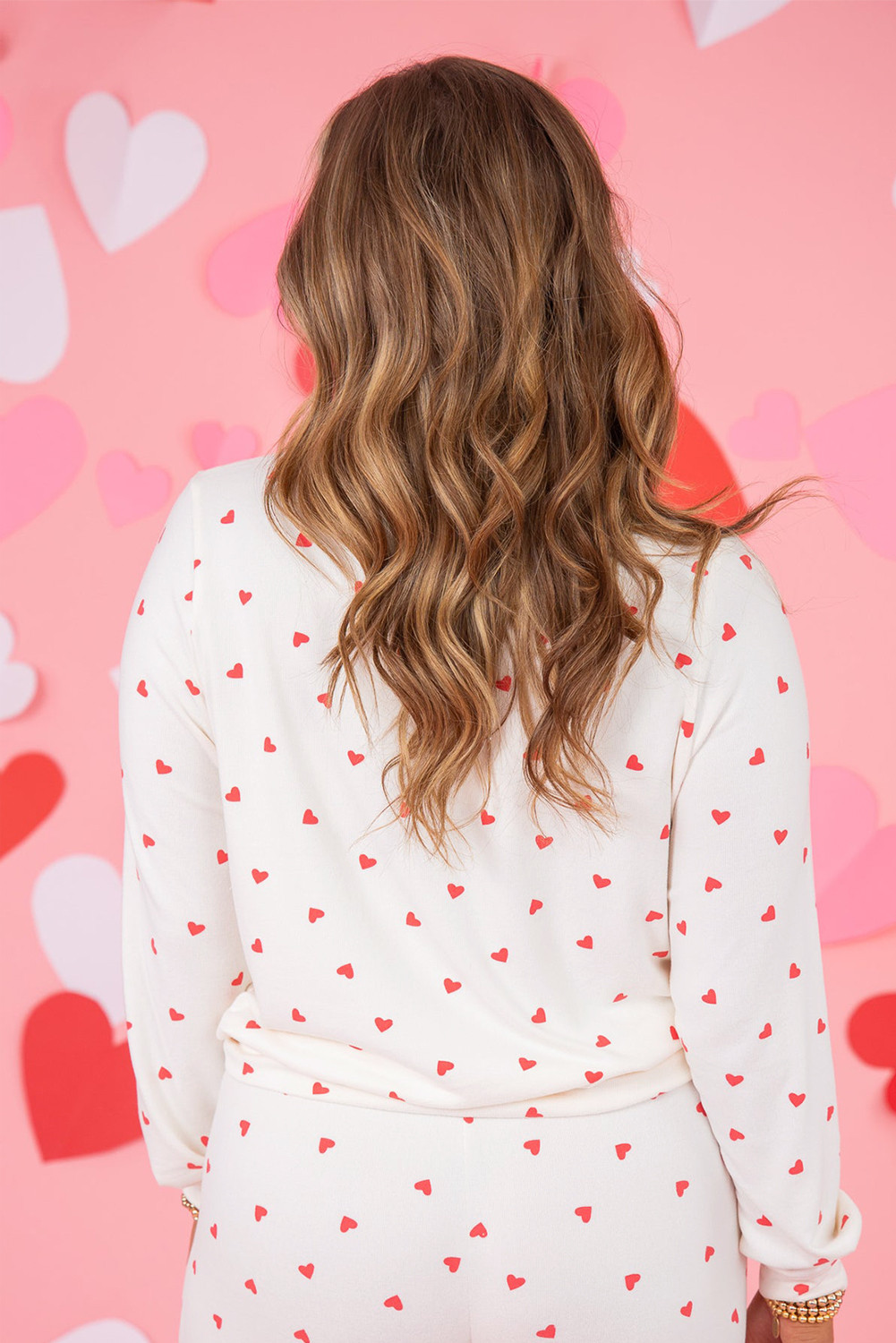 火红小心印花长袖上衣抽绳运动裤套装 LC628338