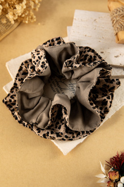 栗色豹纹色块拼布丰盈荷叶边发带
