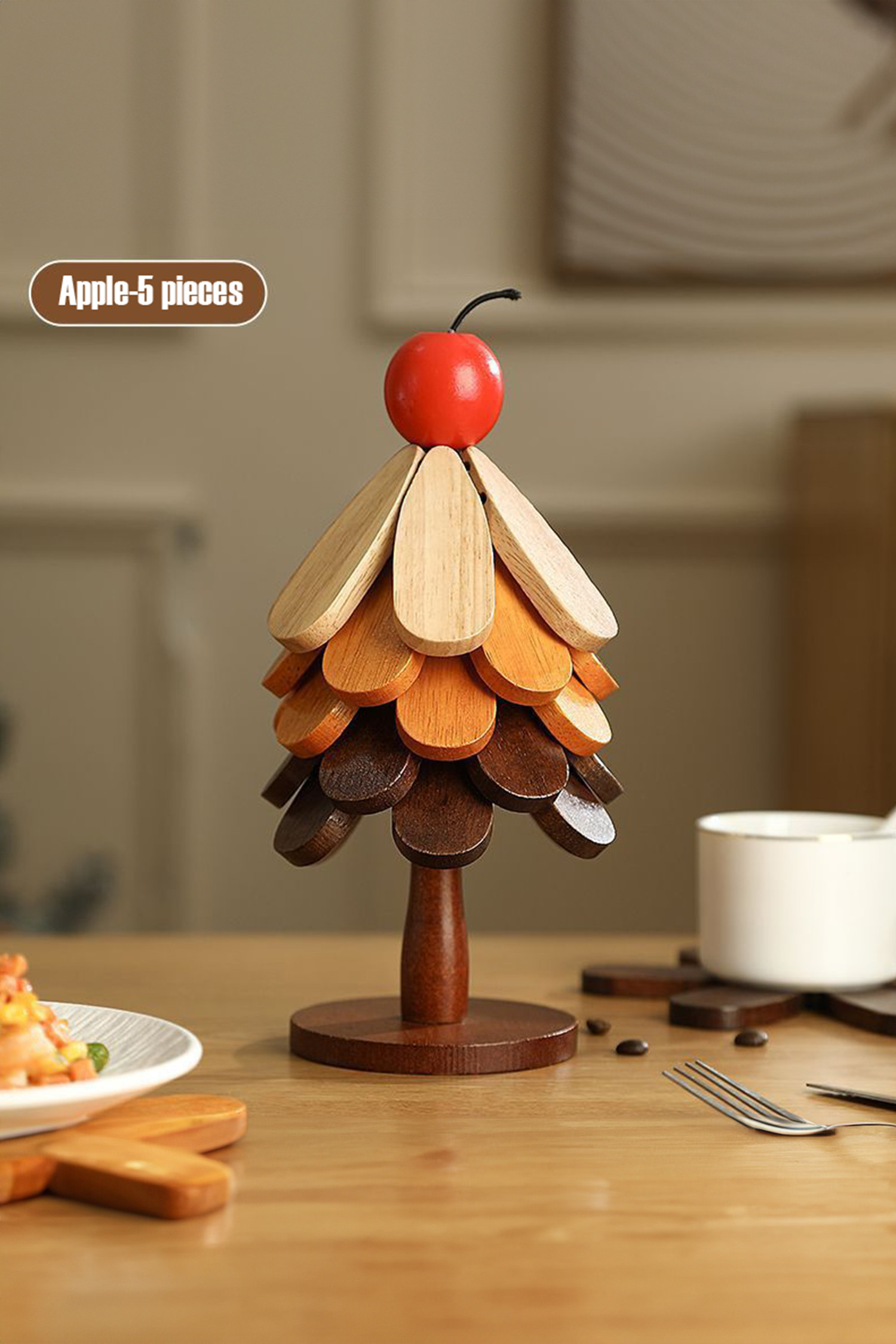 火红樱桃木三脚架圣诞树 5 件耐热杯垫 BH052024