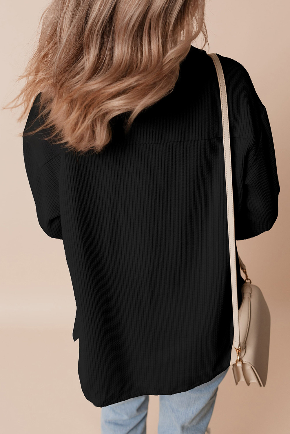 黑色亮片圣诞老人图案系扣罗纹衣袋 LC8541048