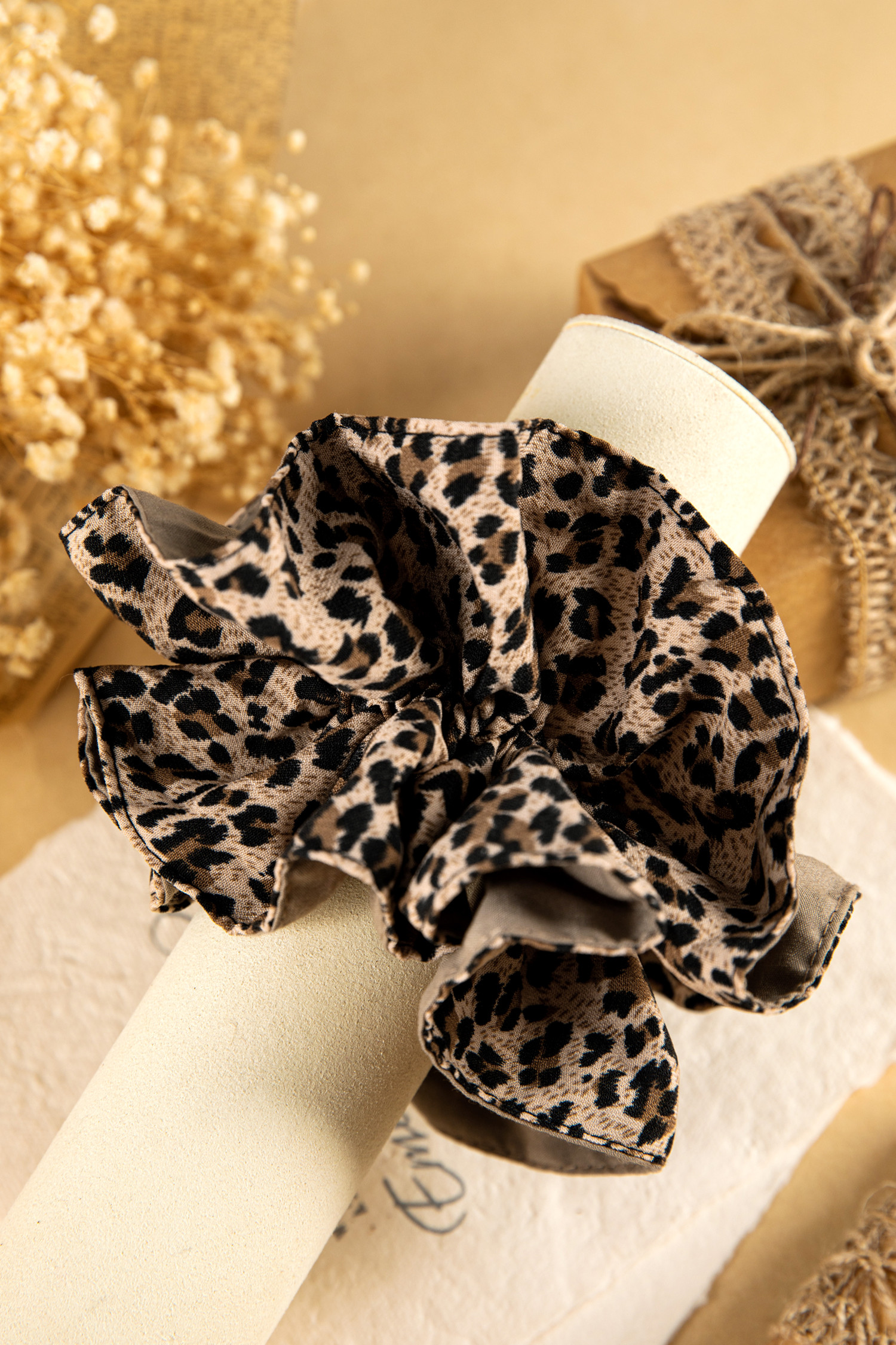 栗色豹纹色块拼布丰盈荷叶边发带 BH043560