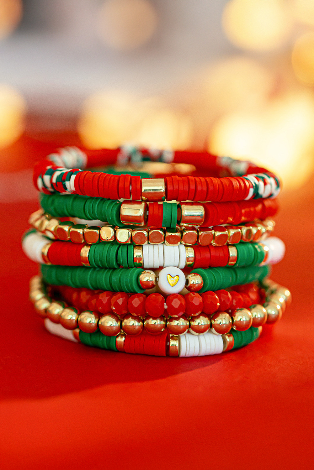 火红 8 件圣诞聚合物粘土多色串珠手链套装 BH014597