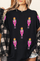 黑色亮片贴片圣诞胡桃夹子休闲 T 恤