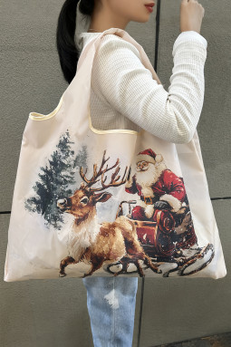 白色大号可折叠圣诞假期可重复使用牛津包