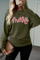 四叶草快乐亮片字母贴片长蝙蝠袖上衣