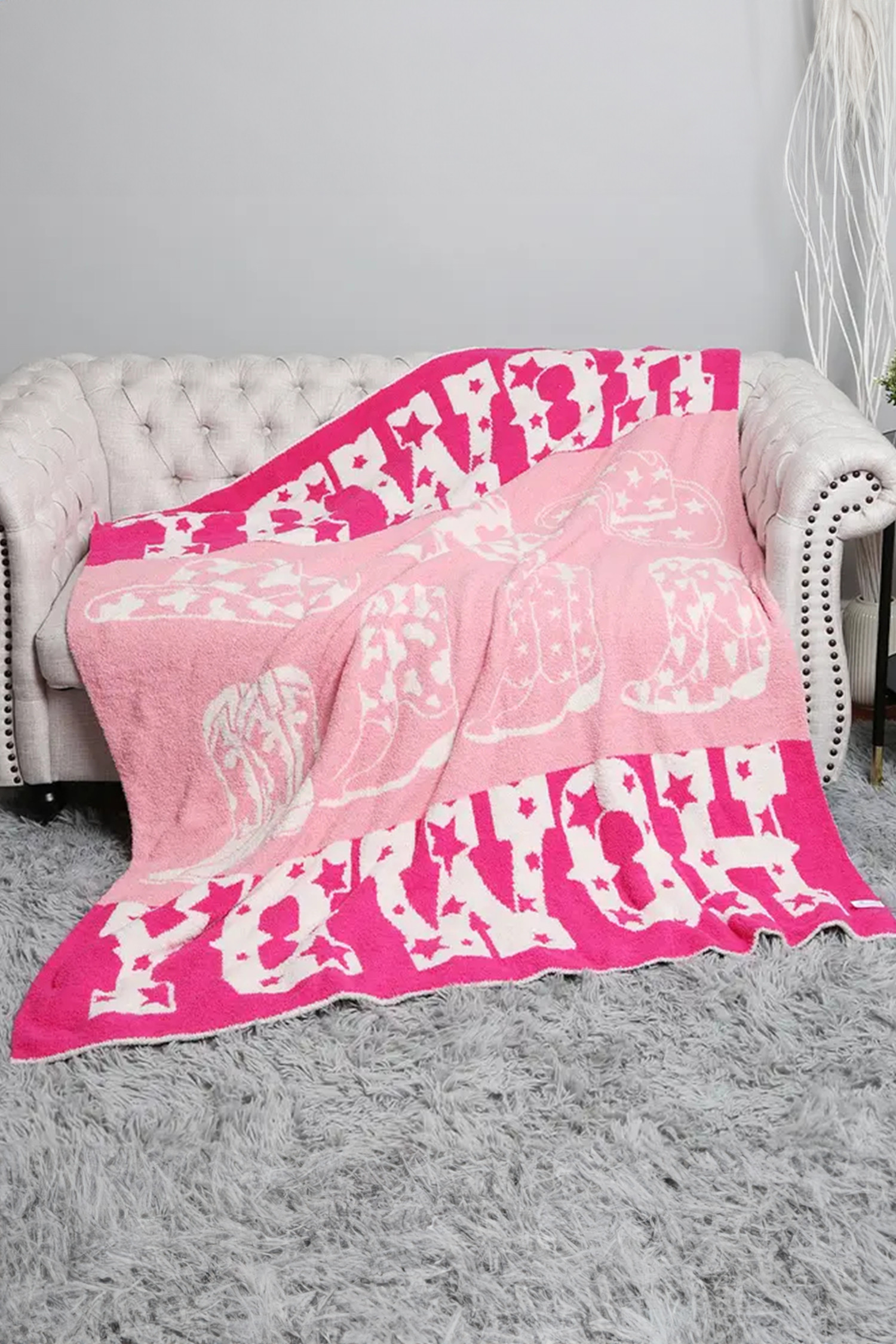 粉色 Howdy 靴子夏尔巴人毯子 BH051548