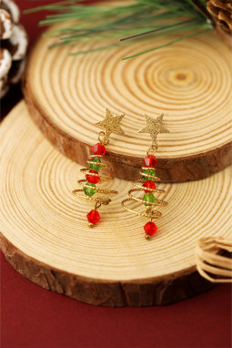 金星宝石串珠螺旋圣诞树耳环