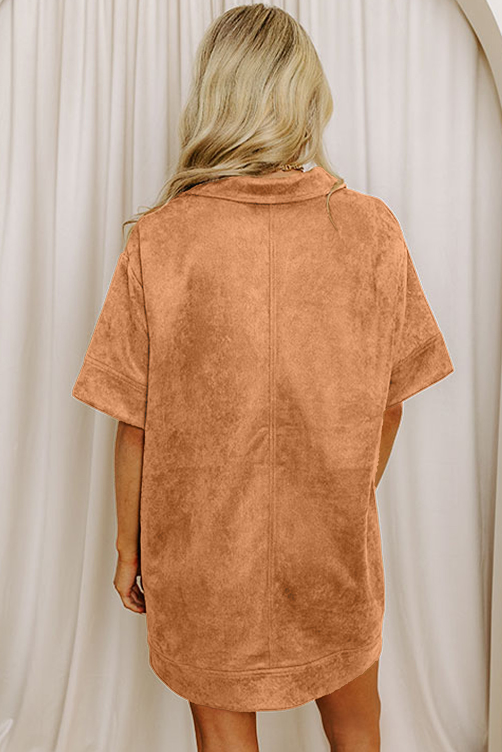 Thai Curry 领 V 领仿麂皮短袖直筒迷你连衣裙 LC6126690