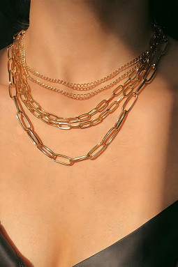 镀金多层朋克嘻哈粗链颈链项链