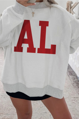 浅灰色 AL 双面印花罗纹拼布小高领套头衫