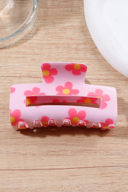 粉色精致花朵印花长方形镂空发夹