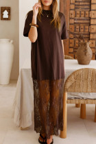 紫檀碎花拼布短袖 T 恤宽松超长连衣裙