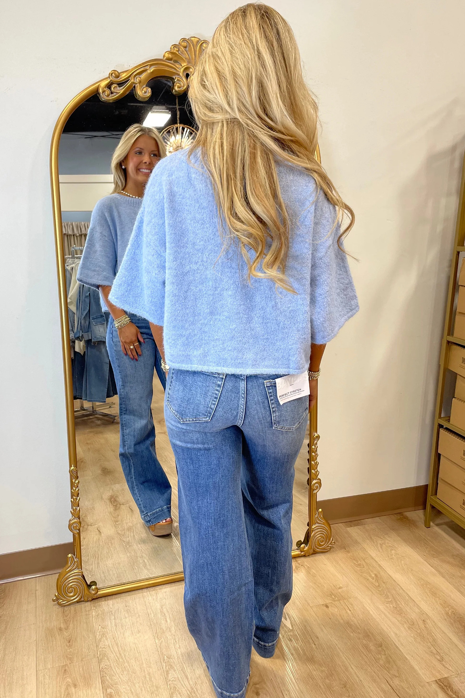 Beau Blue 3/4 袖宽松针织纽扣毛衣开衫 LC2712851