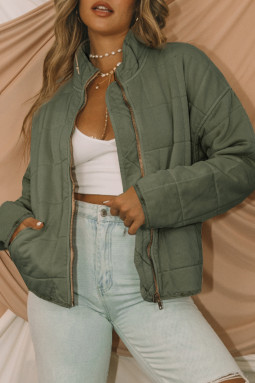 绿色拉链口袋绗缝夹克