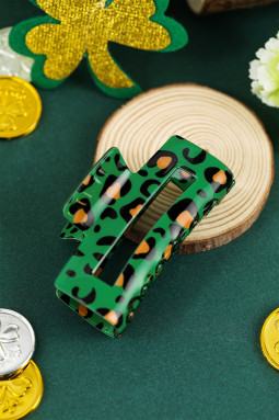 深绿色豹纹方形镂空塑料发夹