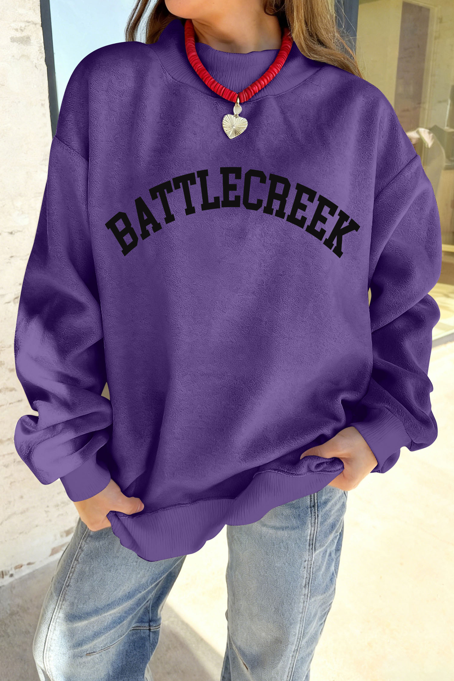铁兰紫色 BATTLECREEK 双面印花小高领双面运动衫 LC25321084