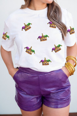 白色狂欢节亮片皇冠女式休闲 T 恤