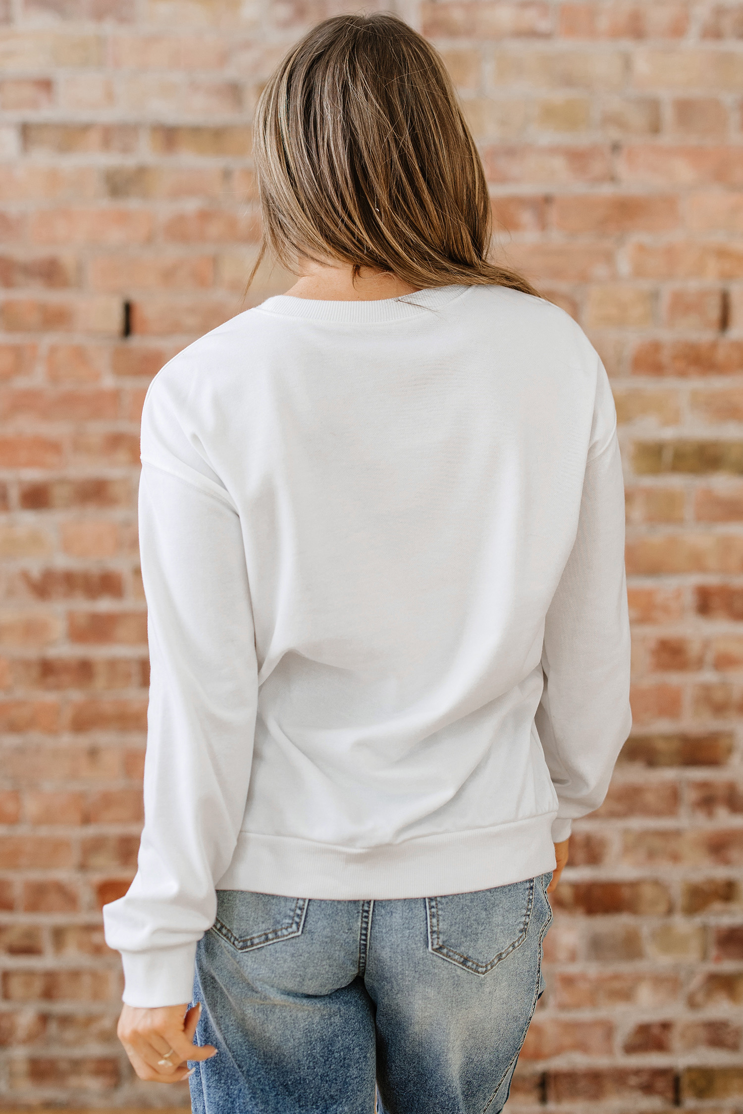 白色珍珠格纹圣诞树贴片落肩套头衫 LC25320320