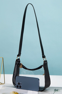 颜色 黑色 PU 皮革饰边透明单肩包