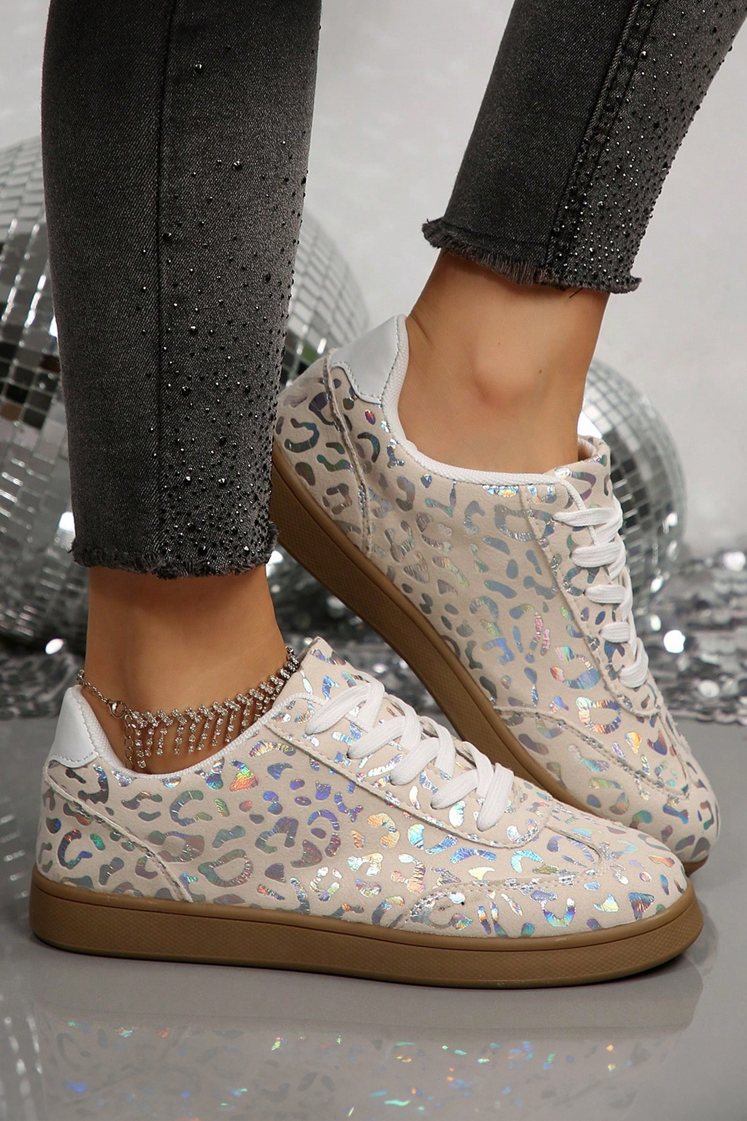 白色闪亮豹纹训练鞋 BH024151