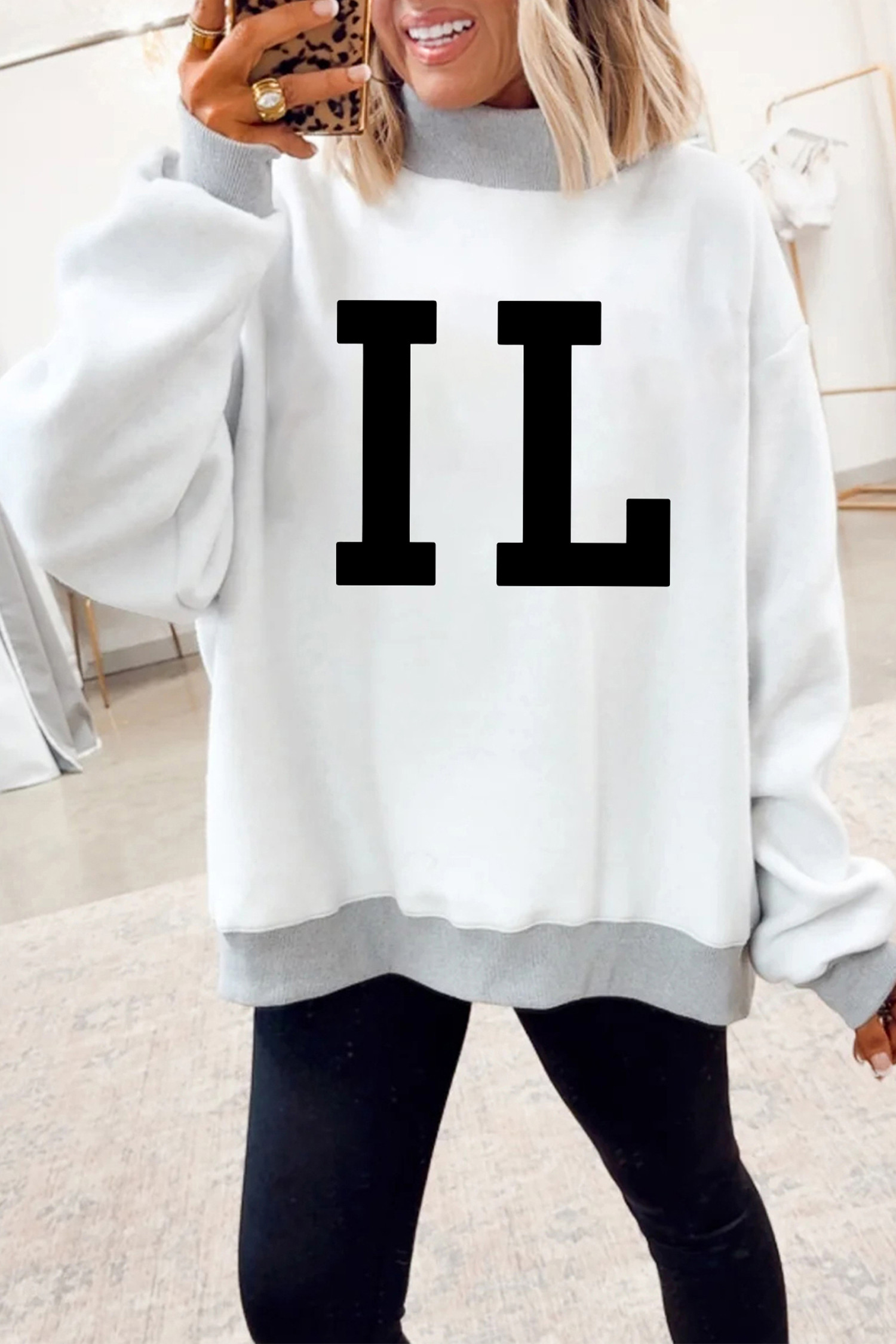 浅灰色 ILLINOIS/ IL 双面印花小高领双面运动衫 LC25321084