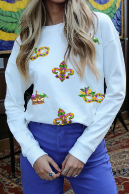 白色亮片狂欢节元素女式长袖上衣