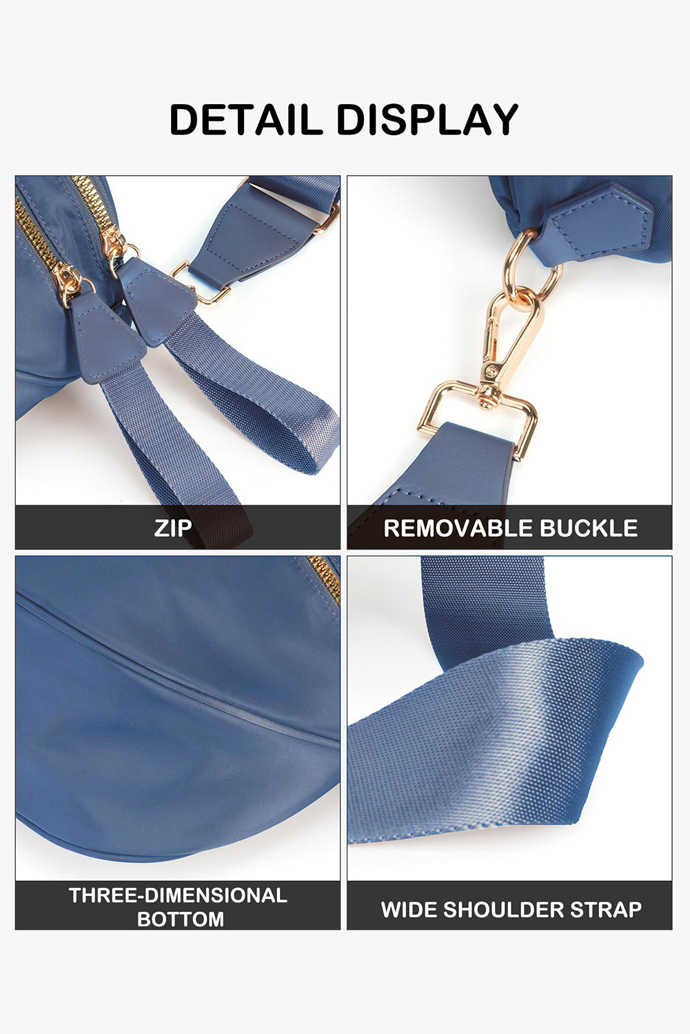 风帆蓝色双拉链月形可调节单肩包 BH031437