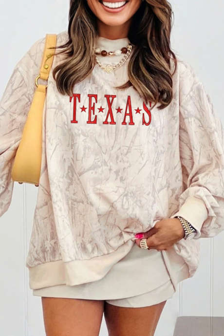 卡其色 TEXAS 刺绣迷彩小高领套头衫 LC25321122-P1620