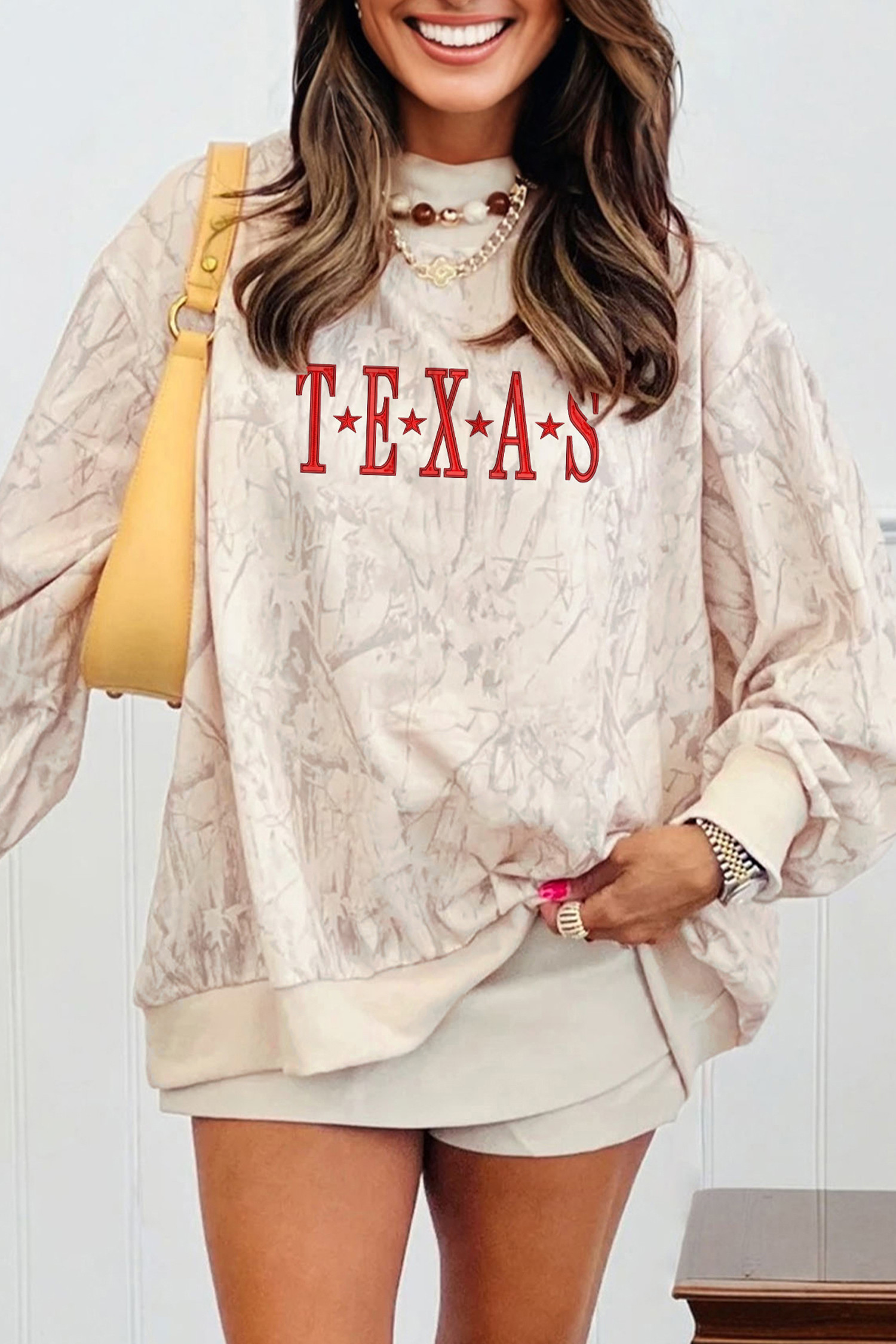 卡其色 TEXAS 刺绣迷彩小高领套头衫 LC25321122