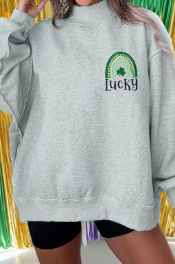 灰色圣帕特里克节 LUCKY 四叶草刺绣小高领宽松套头衫