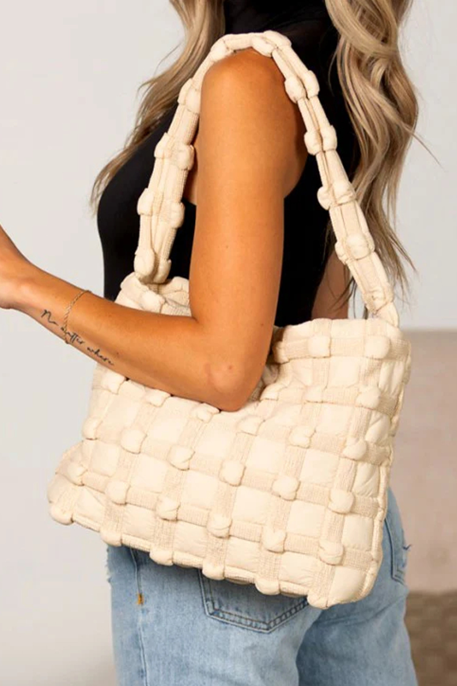 燕麦时尚编织质感单肩方包 BH031572