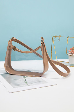 驼色 PU 皮革饰边透明单肩包