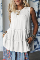 白色分层褶边 A 字背心