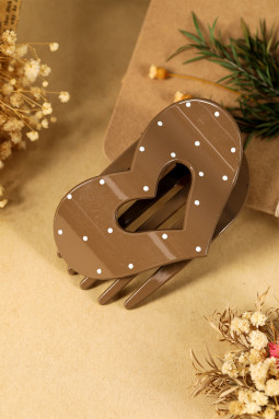 浅法式米色圆点拱形心形发夹